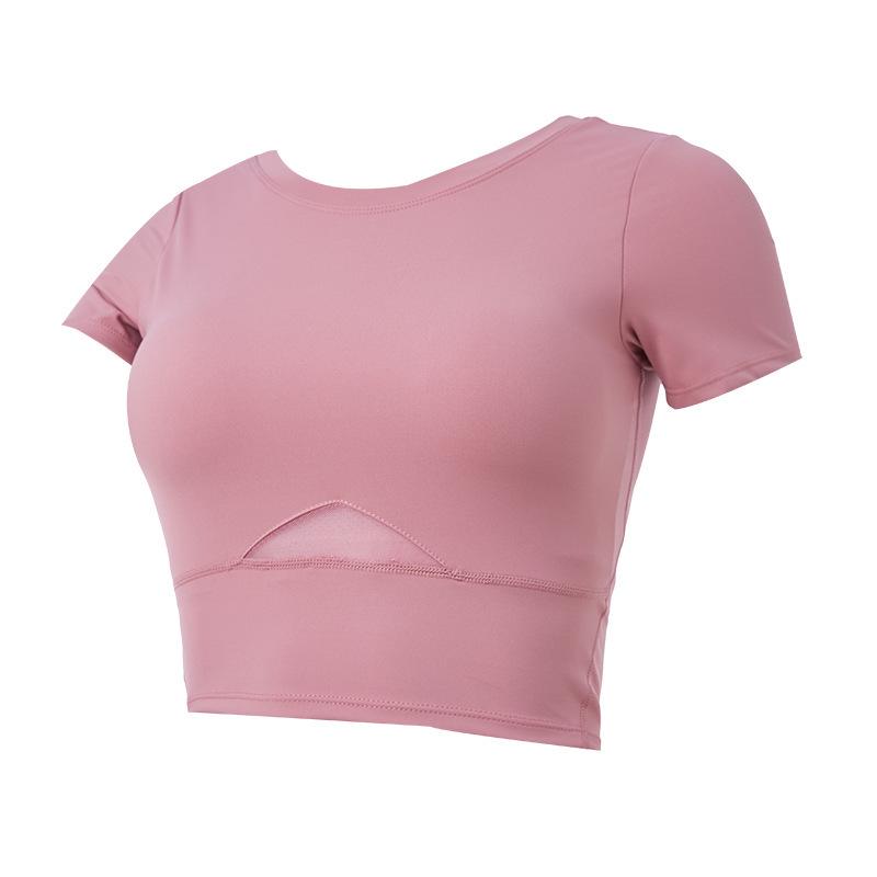 

Женский летний быстросохнущий комплект для йоги и бега - Облегающий комплект из двух частей с коротким рукавом и сеткой M (95-105 lbs)