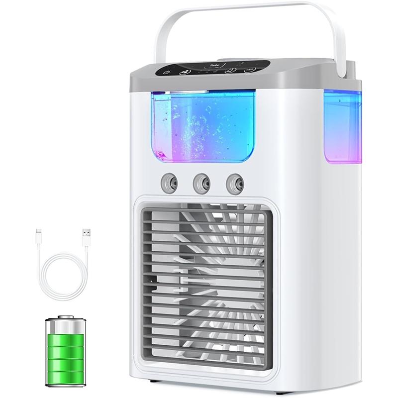 B51C Portable Air Conditioner Quiet Mini Air Cooler Humidifier Tabletop Evaporative Fan,7-Color LED Light For Office For Home