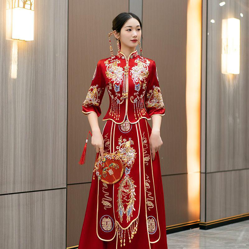 Hua Chu Xi 2025 Elegant Chinese High-end Xiu He Wedding Toast Dress, Exquisite Craftsmanship