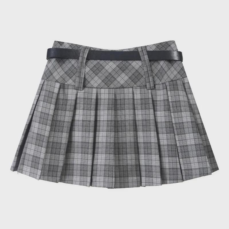 Women's American Retro Plaid High Waist Pleated Skirt - Early Autumn College Style, Anti-Exposure
