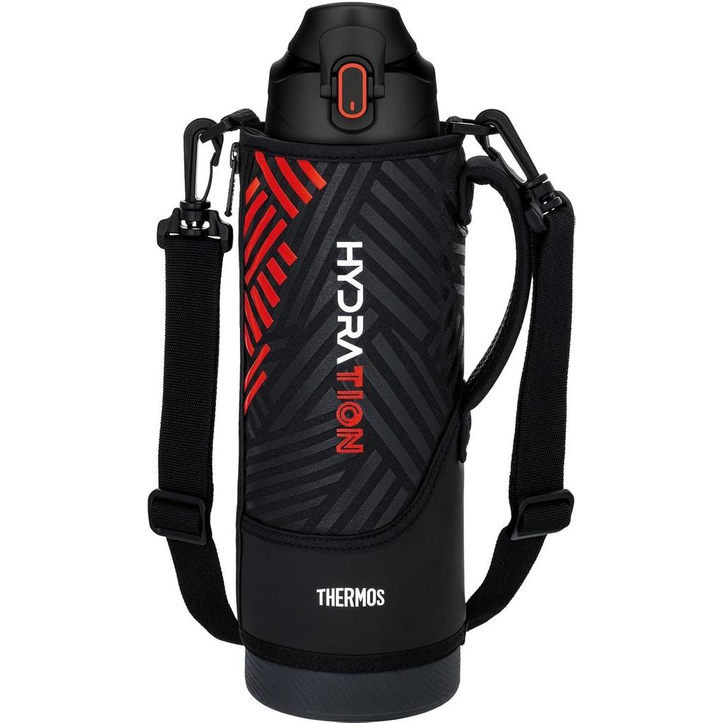 Thermos Water Bottle Vacuum Insulated Sports 1.5L Black Orange Cold Retention Only Kids Pouch Shoulder-Friendly Strap FJS-1500F BKOR