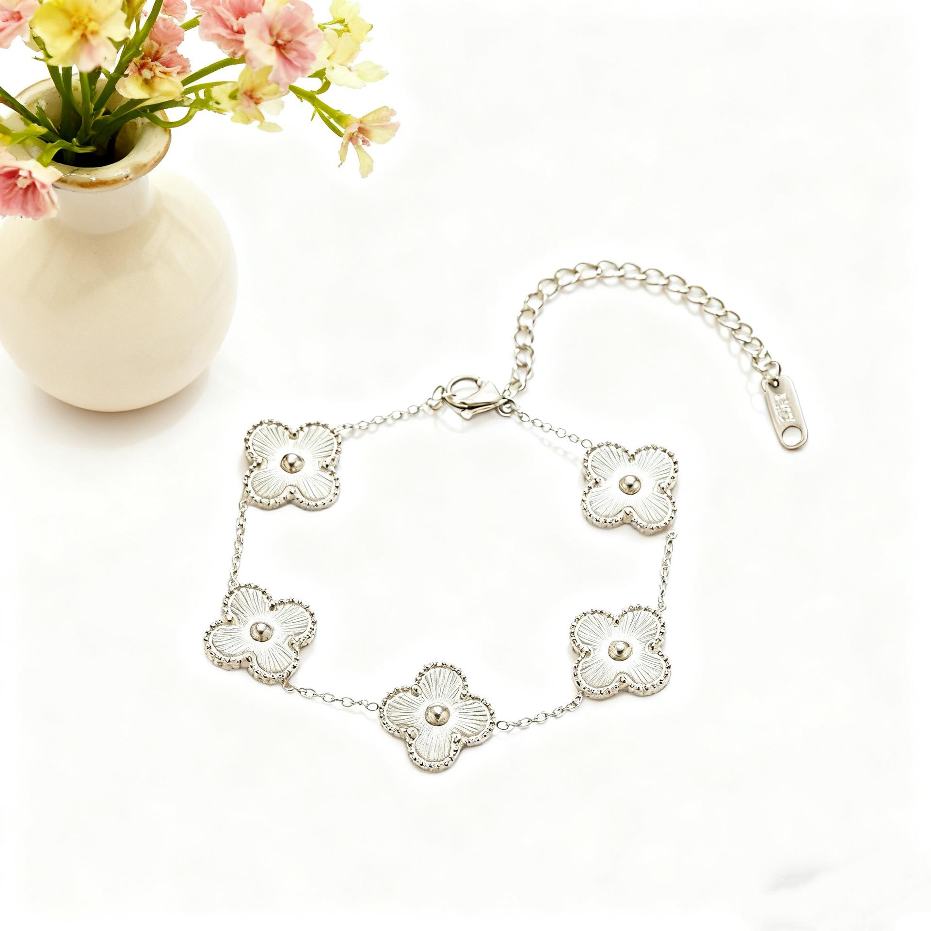 

Браслет из титановой стали с четырехлистным клевером, двусторонний, 13 мм - Цвет стали, Модные женские украшения