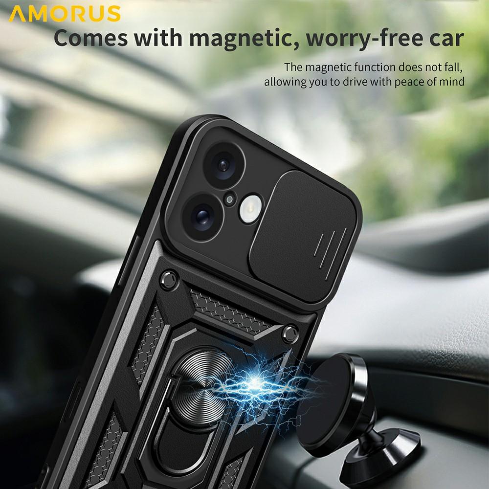 AMORUS Kickstand Case for iPhone 16 PC+TPU Phone Cover with Camera Lens Slider