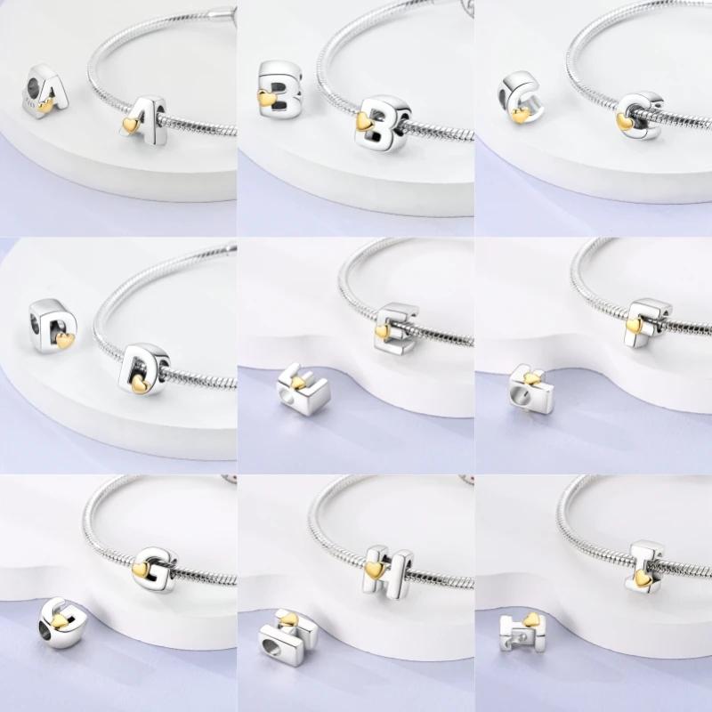 Love Heart 26 English Letters Series Coppering Charms Beads Fitoriginal Bracelets Women Diy Birthday Jewelry Making Gift