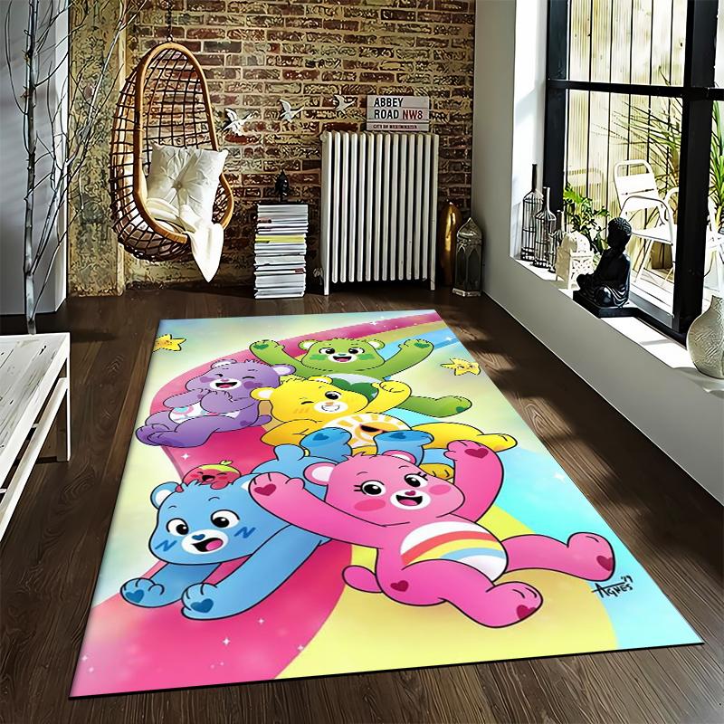 Colorful Cartoon Bears Carpet with Rainbow and Star Design Suitable for Use As an Anti-slip for Living Room Bedroom Sofas