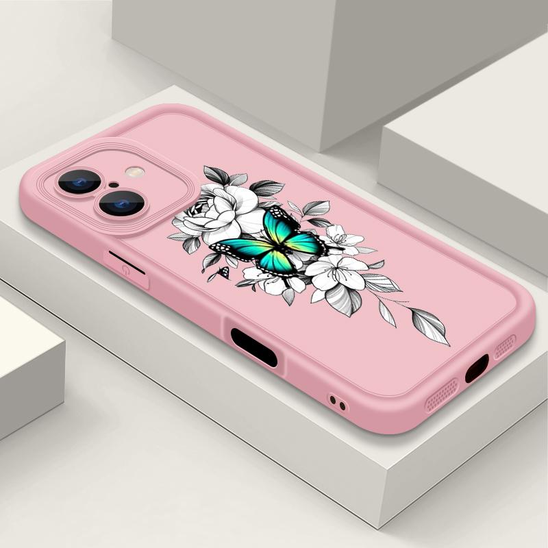 Coque Antichoc à Motif Floral Papillon Pour iPhone 16 Pro Max 15 Plus 14 Pro 13 12 11 XS XR 8 7 TPU Souple Mat Silicone Coque de Téléphone