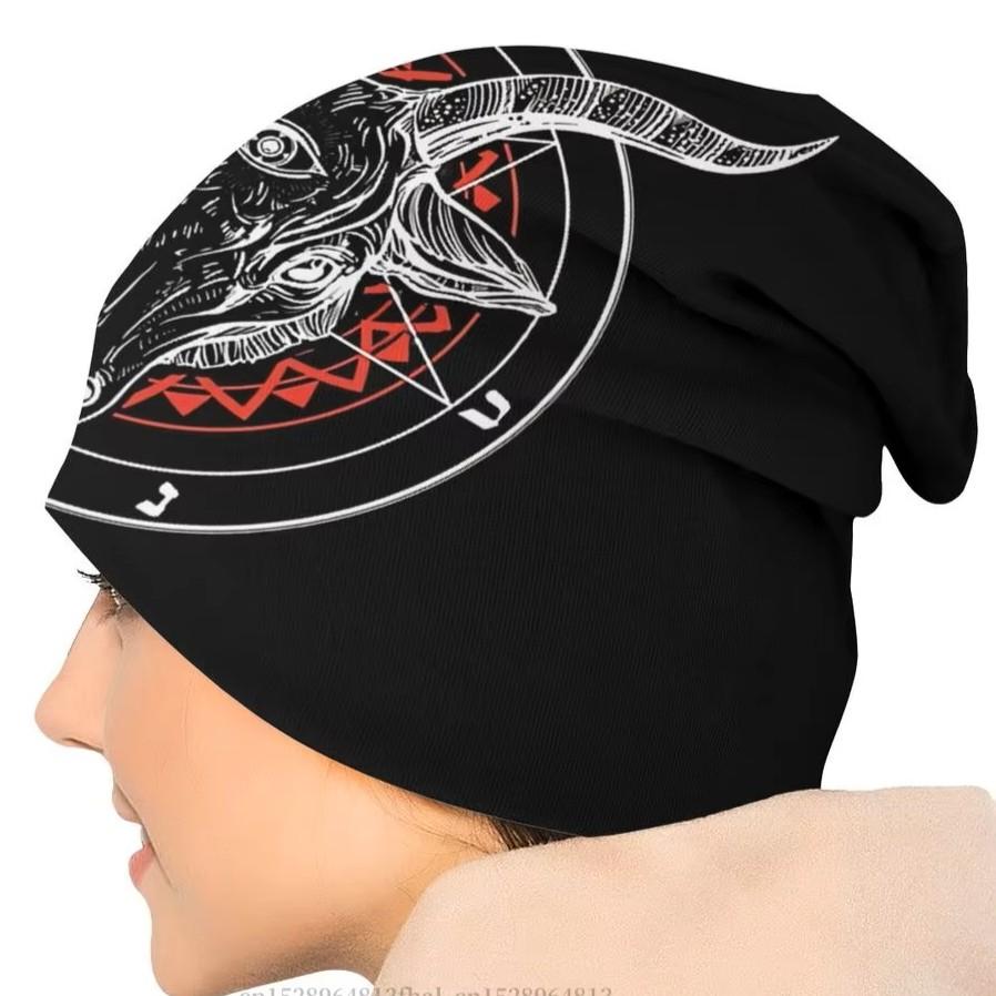 Black Metal Baphomet Satan Diable Casquette Magique Démon Chèvre Lucifer Unisexe Imprimé Punk Hip hop Rock Hipster Automne Hiver Crâne Bonnet Bonnet Chaud