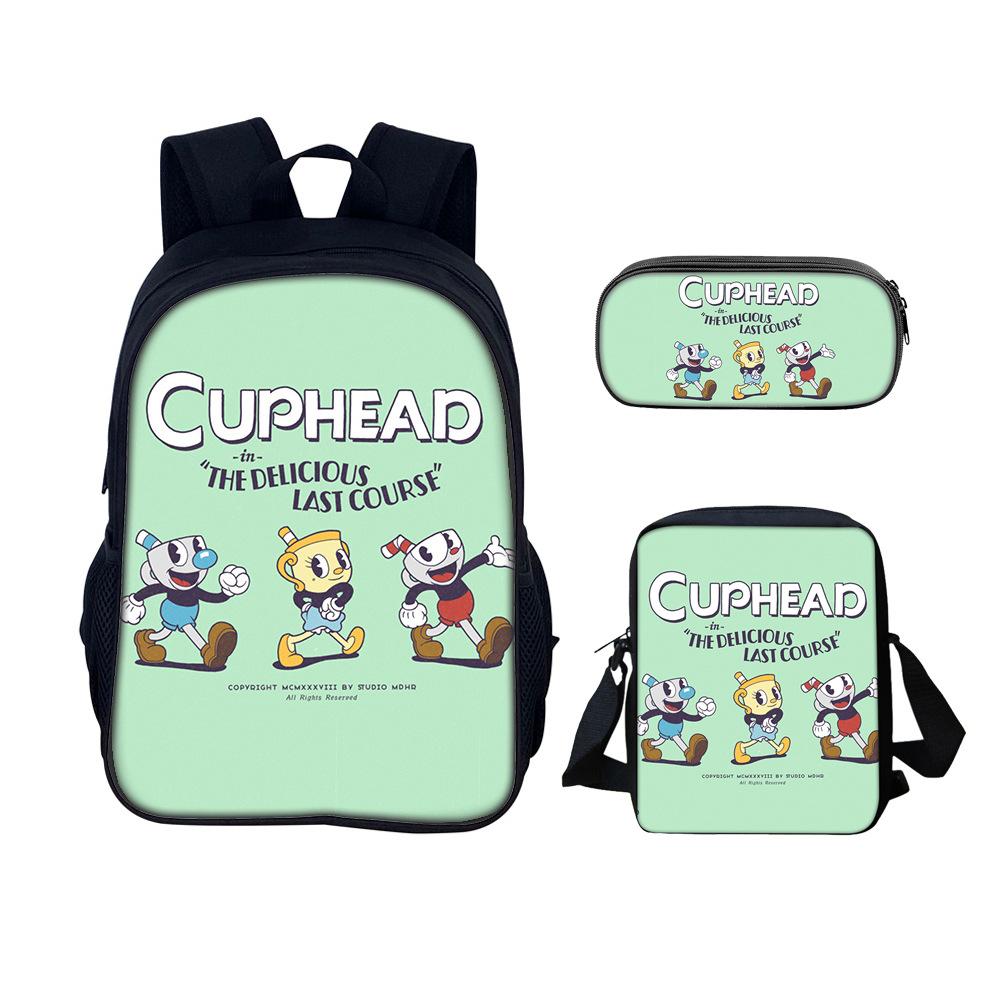 Cuphead 3pcs Set Backpack School Bags Anime Shoulder Bag Pencil Case Camping Book Bags for Boys Girls Best Gift