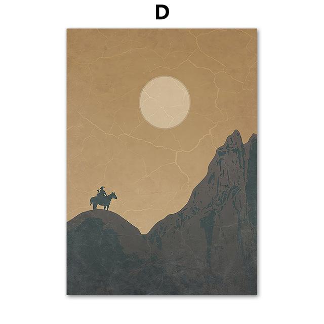 Desert Cowboy Canvas Painting Wall Decoration Sunset Bobcat Posters and Prints Interior Painting No Frame