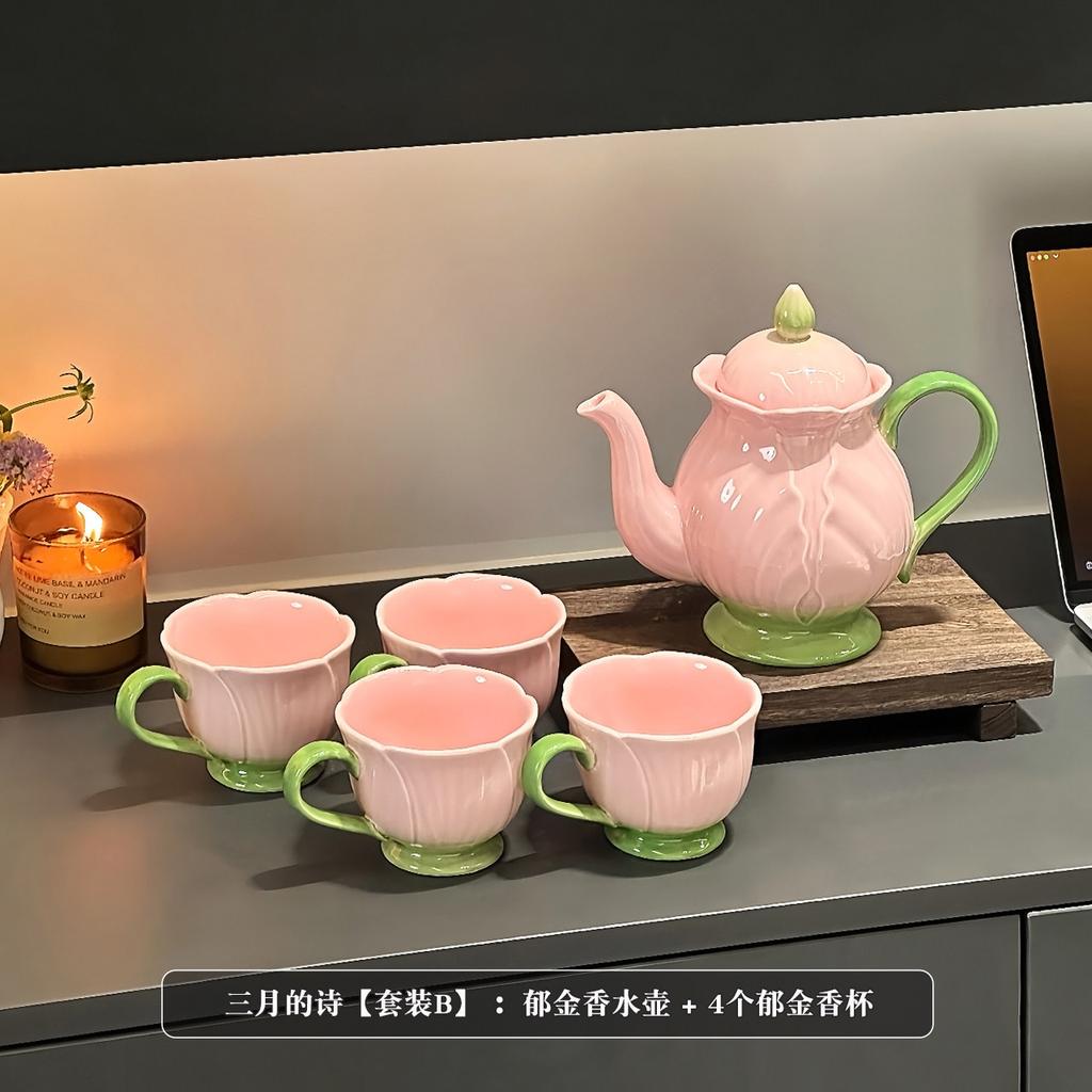 Tulip Tea Set Ceramic Teapot Flower Tea Cup Coffee Mug Tableware Milk Mug Teacup  Cups Teapot English British Teaware Set