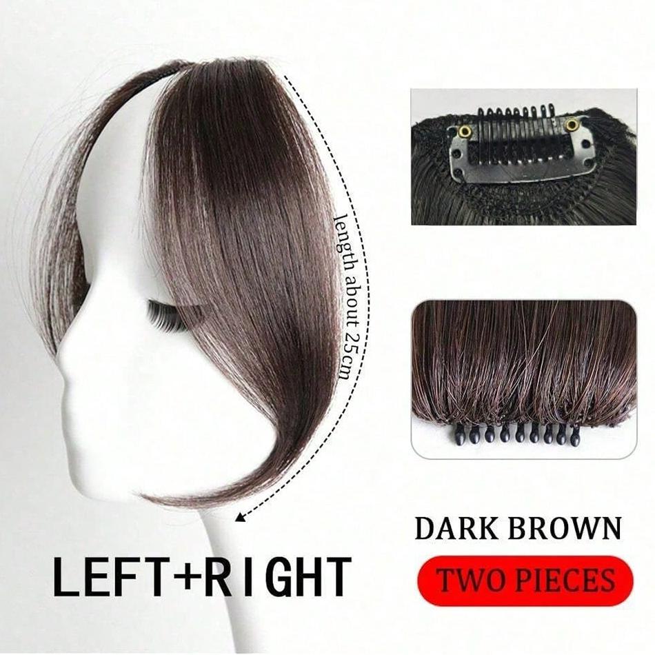 2 Stück/Set Synthetischer Mittelteil Pony Haarverlängerungen Einfacher Clip-In Stirnverlauf Pony Natürlicher Nahtloser Seitlicher Fransen Haarteil