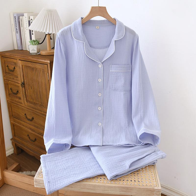 

Women s Pure Cotton Spring/Autumn Pajama Set - Thin, Long Sleeve with Side Pockets, Loose Fit, Plus Size, Wearable Outside Extra Large світло-синій колір