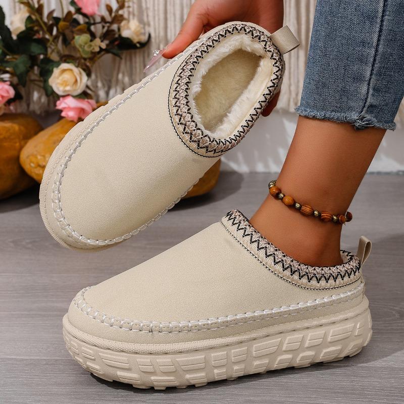 Foreign trade new large size thick-soled warm ethnic style half-tray cotton shoes women's cross-border plush tire sole snow boots