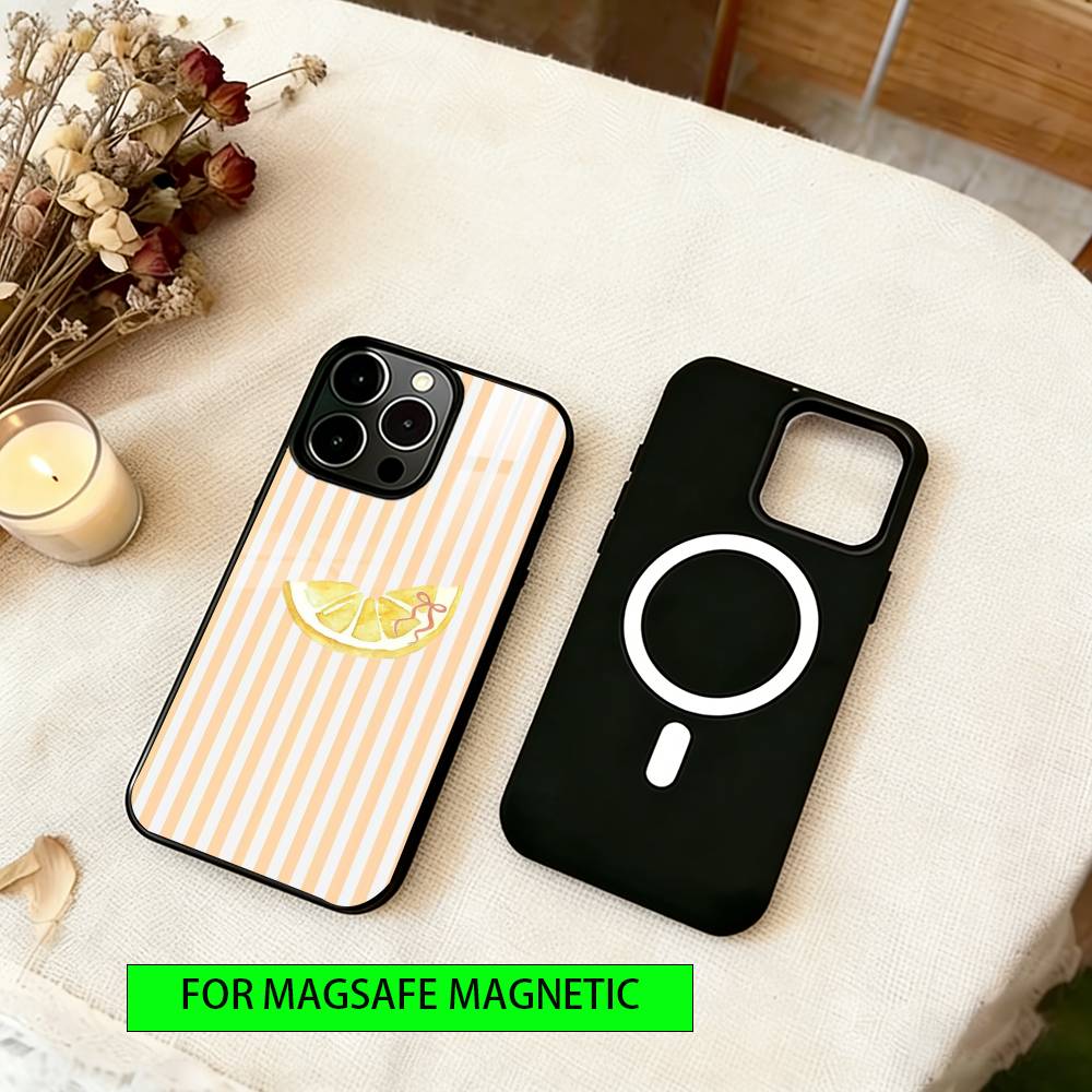 Lemon Cool Stripe Pattern Phone Case For iPhone17,16,15,14,13,12,11 Plus,Pro Magnetic with Magsafe Wireless Charging