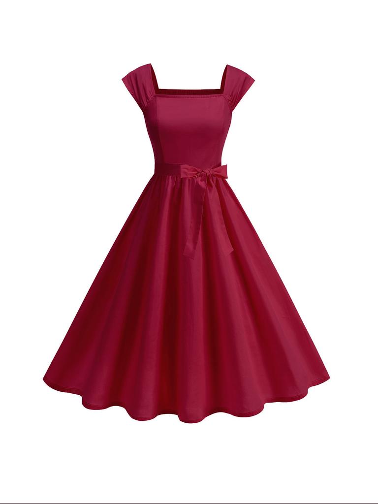 European and American Women's Sleeveless Dress Solid Color Cotton Vest Skirt Retro Elegant Temperament Skirt