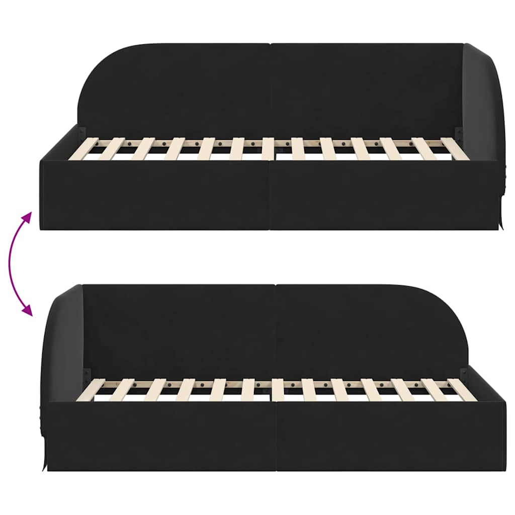 L Shaped Bed Frame with Headboard Black 90 Cm X 190 Cm Velvet