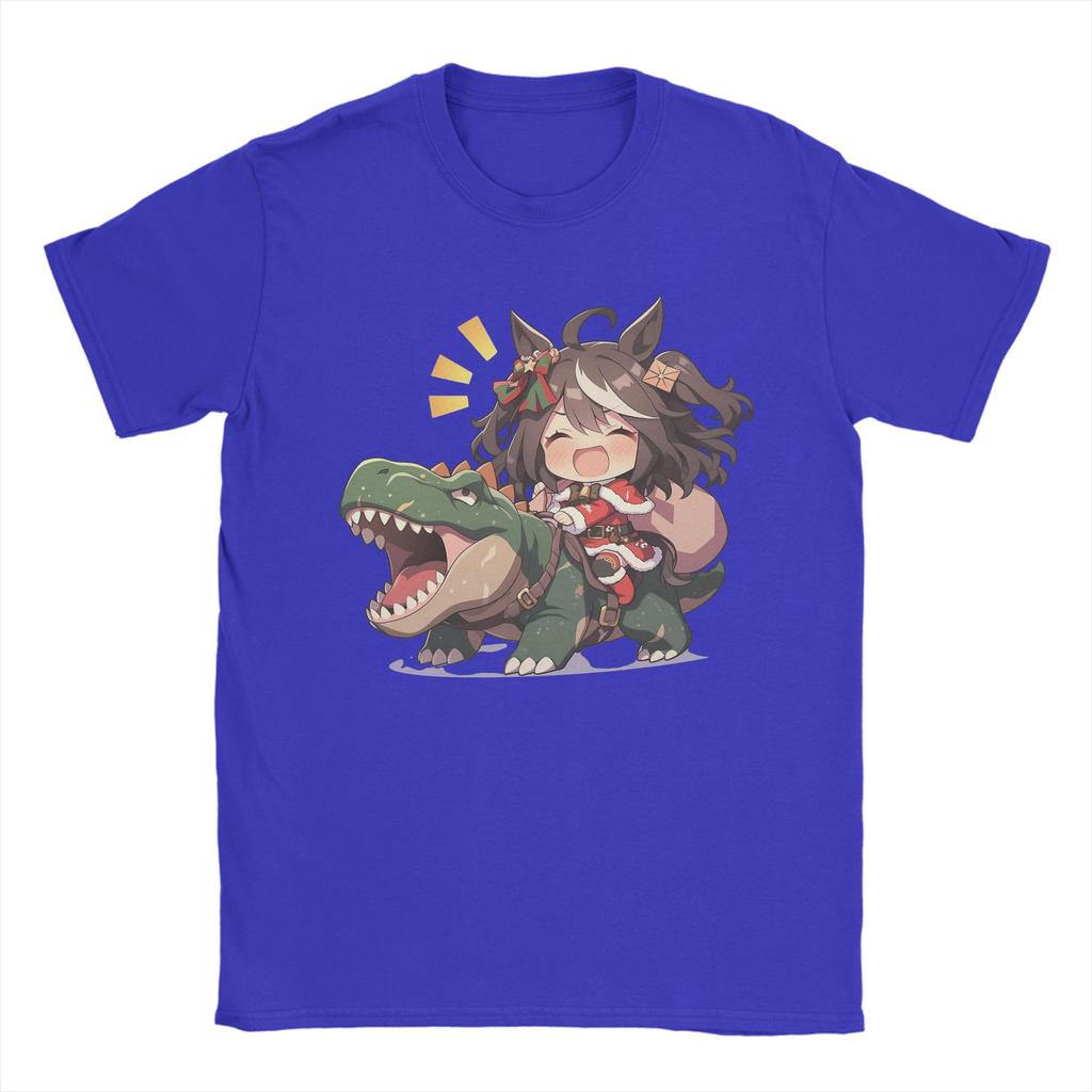 Men's Kitasan Black Riding Christmas Dinosaur T Shirts Uma Musume Pretty Derby Pure Cotton Short Sleeve O Neck Tees T-Shirts