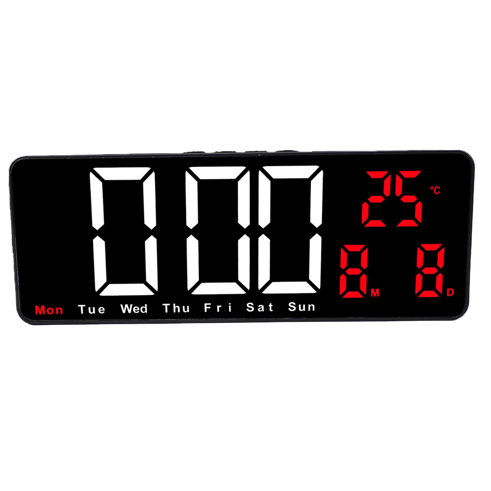 LED Digital Clock 12H 24H Auto Brightness Adjustment Digital Wall Clock with Temp Date Week Display Snooze Function for