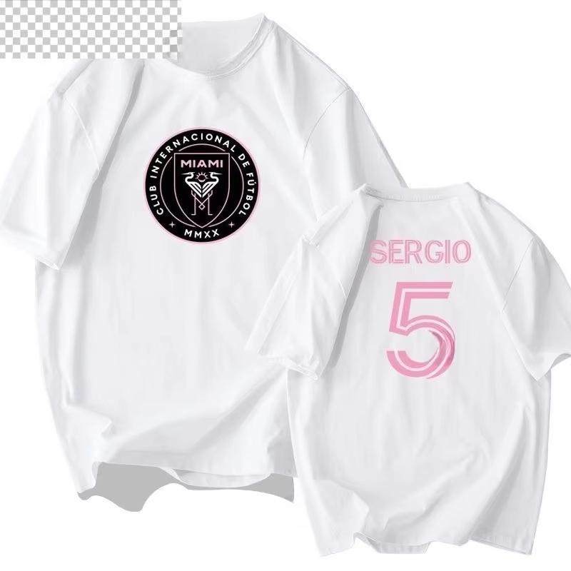 Miami International Messi Nein. 10 Fußballfan Anzug Kurzarm T-Shirt Herren und Damen Baumwolle Bedruckt Halbarm T-Shirt
