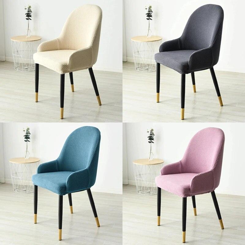 1/2/4/6pcs Polar Fleece Dining Chair Cover Elastic All-inclusive Solid Color Curved Back Chair Slipcovers Furniture Protector