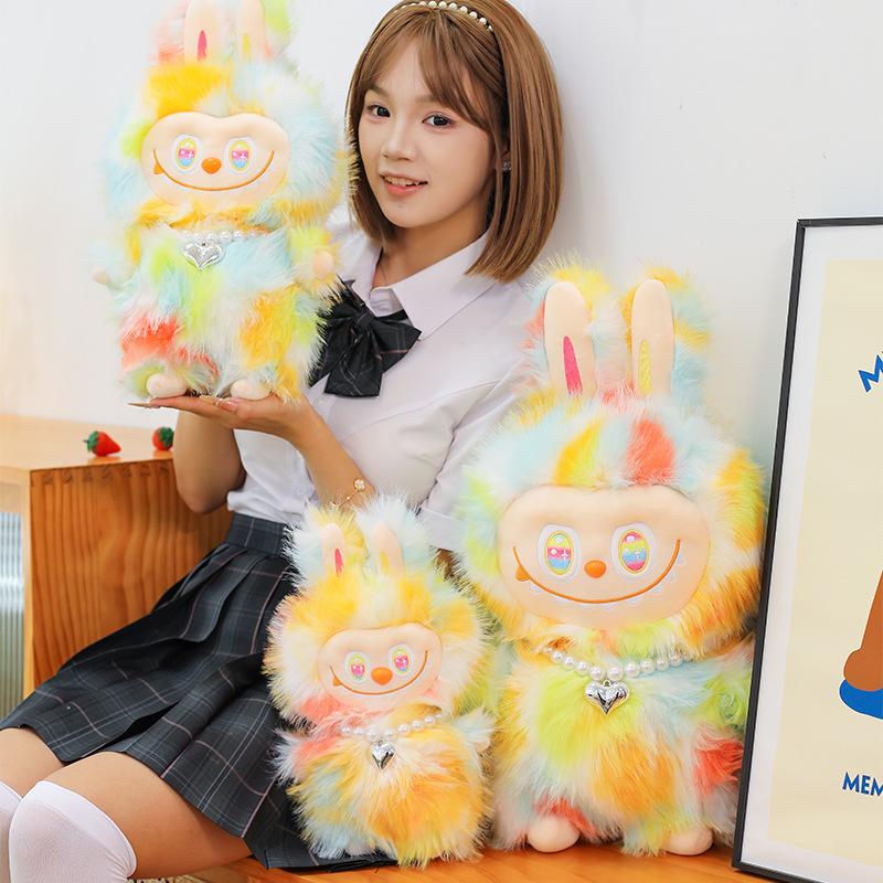 Rainbow Archangel Labubu Plush Toy Fried Love Labubu Doll Hug Pillow