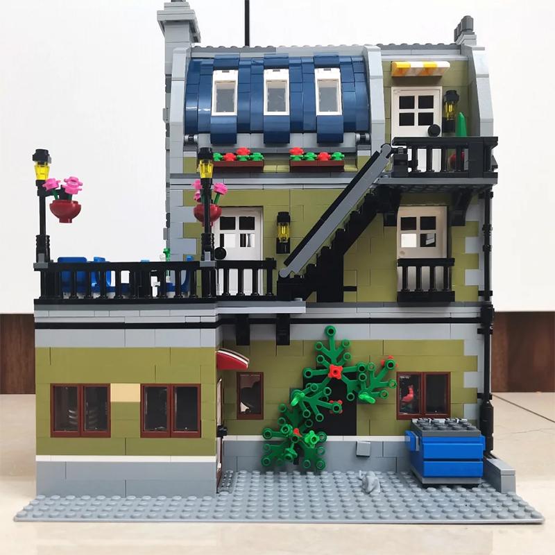 Kreative Straßenansicht Pariser Restaurant Bausteine Architekturmodell Zusammenbau Steine Spielzeug Geschenk für Kinder Kind Erwachsener Mädchen