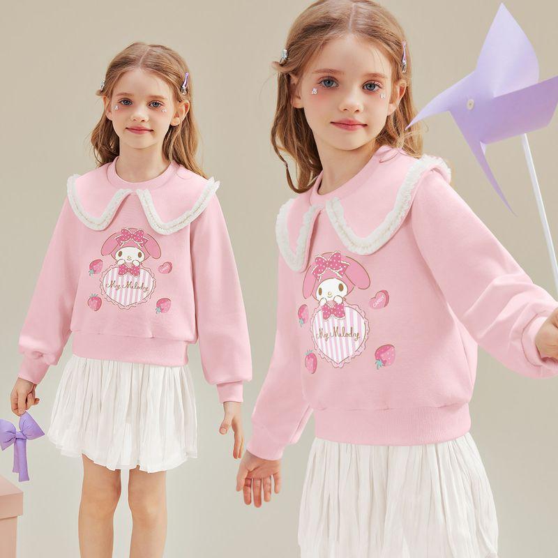 Girls Spring College Style Lapel Sweatshirt 2025 New Model for Older Children, My Melody Ip Sweatshirt Pink 160 cm
