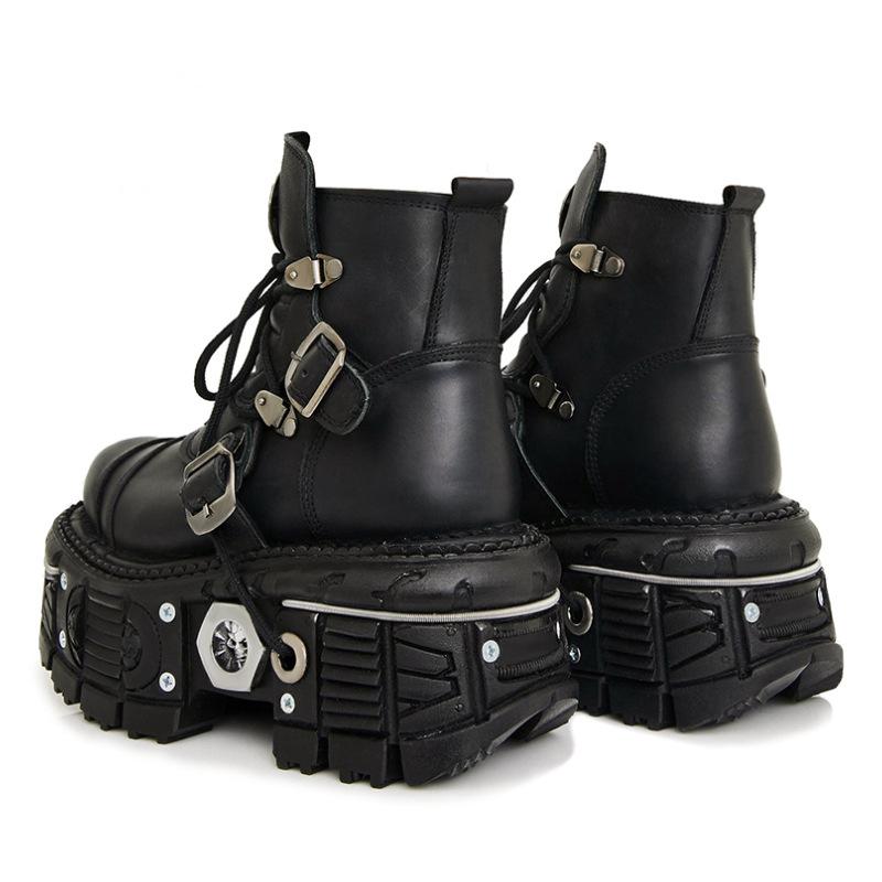Dark Gothic Chunky Platform Leather Combat Boots Handmade Punk Ankle Boots for Women