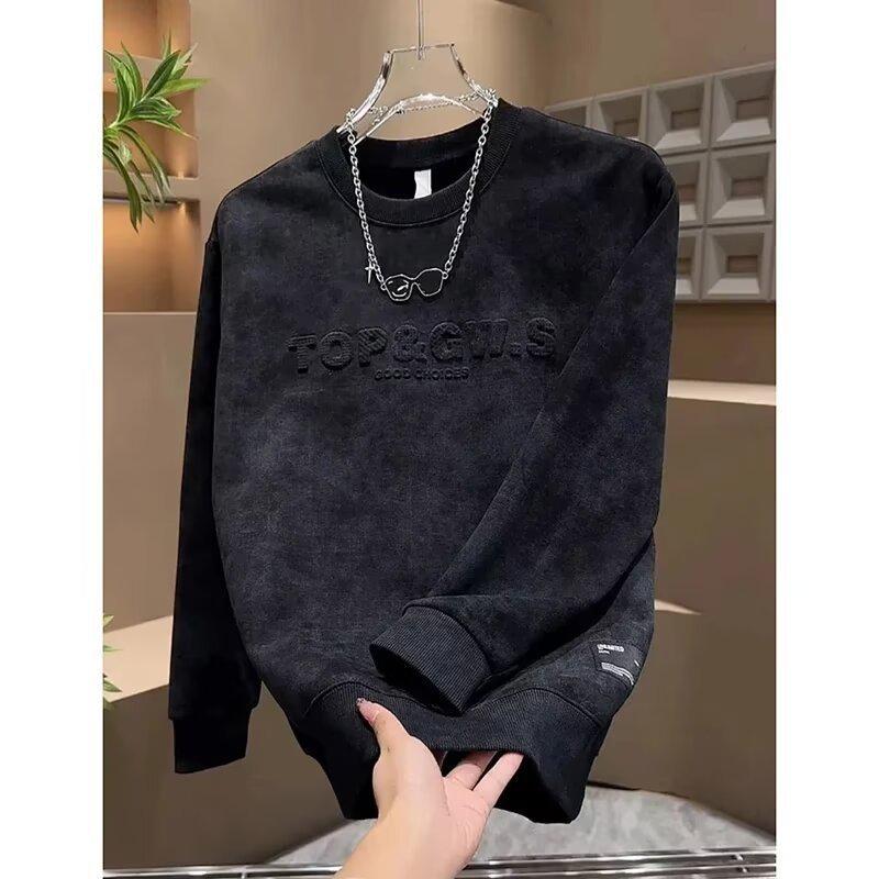 2025 Autumn/Winter Men s Tie-Dye Velvet Hoodie: Trendy, Versatile, Long-Sleeve Pullover with Letter & Steel Stamp Design 3XL