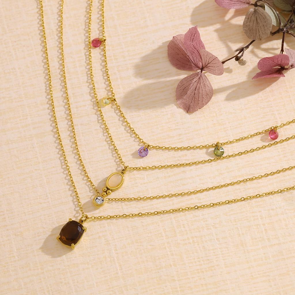 Colorful Zircon Round Pendant Necklace For Women Fade Resistant Versatile Spring Summer Collarbone Chain