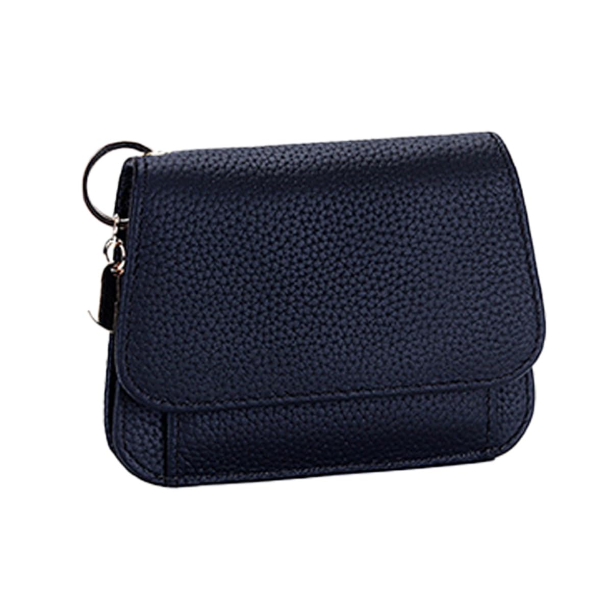 

Mini Cowhide Leather Small Skimming Prevention Cute Coin Purse Simple Mini Wallet Compact Half Macaron Women s (Black) чорний
