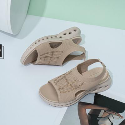Sandals Women's Sports Sandals 2025 Summer Thick Soled Rhinestone Knitted Sandals Casual Comfortable Sports Cool Slippers