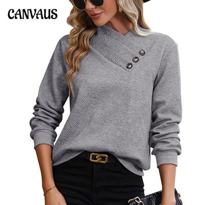 Spring and Autumn Women's Blouse Comfortable Casual Solid Color Round Neck Long Sleeve Top