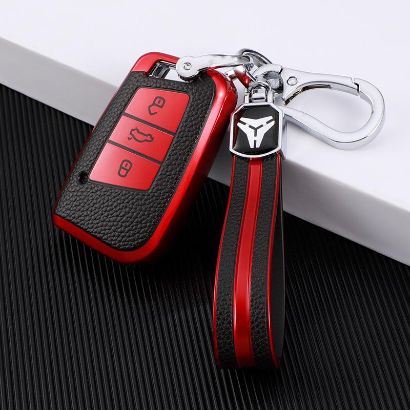 Women's Leather Pattern Car Key Case for 2023 Volkswagen Magotan, Passat, CC Weilan B8