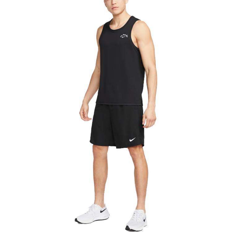 Nike Dri-Fit Miler Printed Logo Crew Neck Running Tank Top Men Tops Black DX1549-010