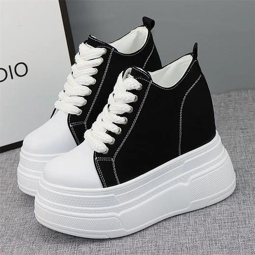 Fashion Luxury Super High Canvas Shoes for Women- 12CM Increased Heels Korean Version Sneakers  Designer Sneakers for Women