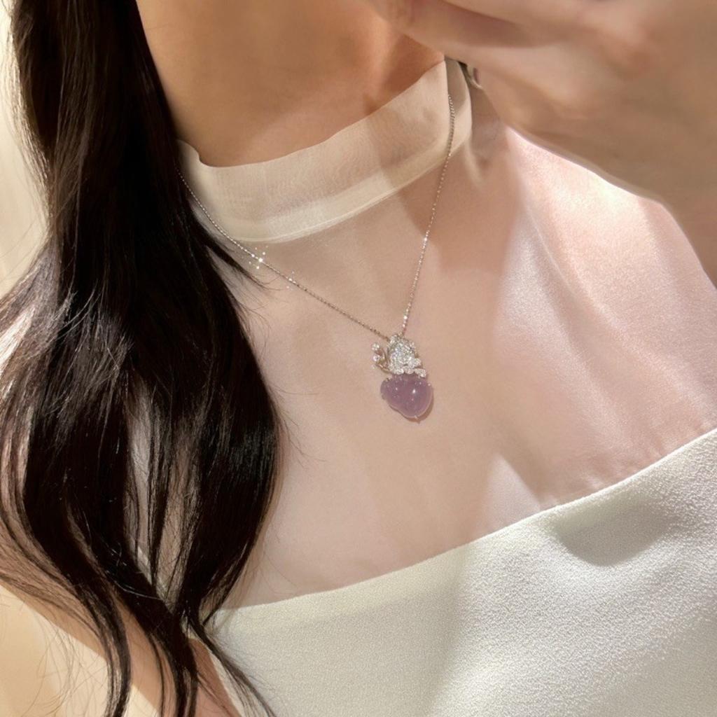 Sterling silver dream purple butterfly gourd necklace purple chalcedony clavicle chain women's high carbon diamond new Chinese pendant