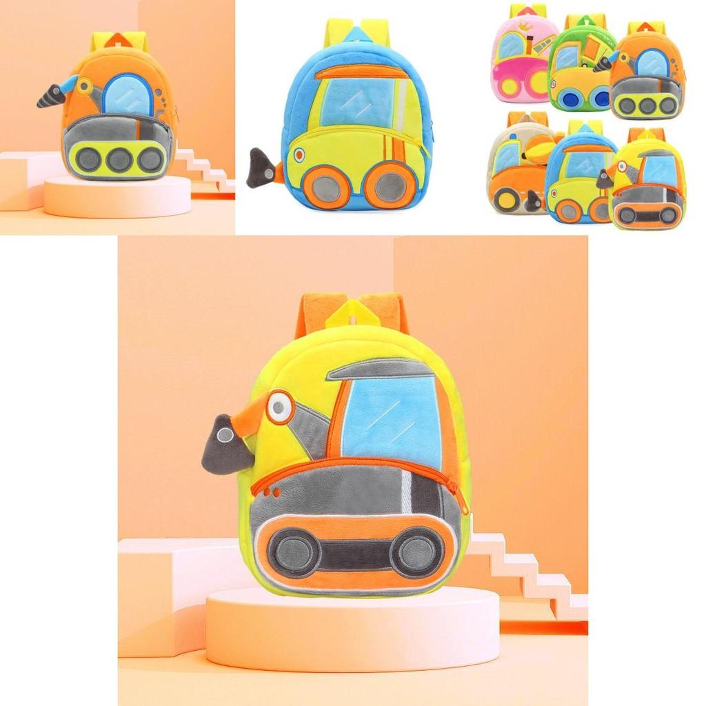 Durable And Cute Plush Backpack For Children With Waterproof Cartoon Excavator Theme