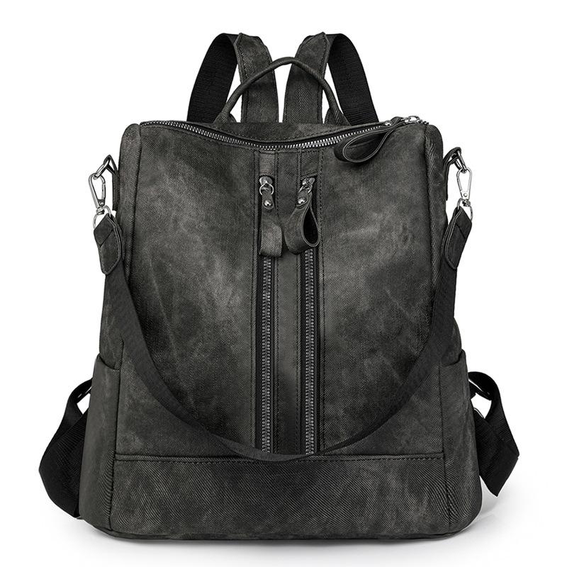 

Модный и простой женский рюкзак, рюкзак для поездок на работу, двойная молния, ПУ, сумка на одно плечо чёрный