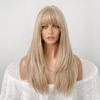 European and American Women's Long Straight Blonde Wig, Golden Gradient Straight Bangs High-Temperature Fiber Hairpiece