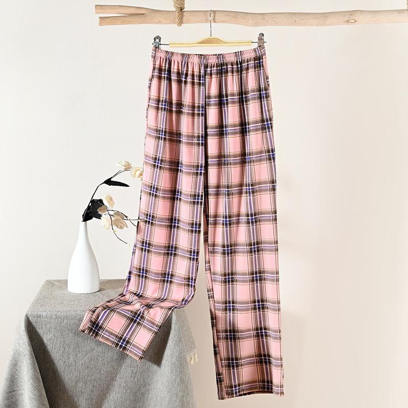 Women's Spring and Autumn Thin Loose-fitting Plus Size Pants That Can Be Worn Outside Middle-aged Mother's Plaid Home Pants