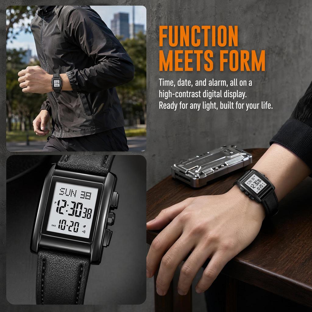 Men's Digital Watch SKMEI Square Dual Time Stainless Steel 2228
