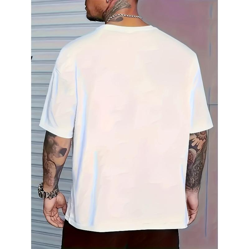 European size Men's Print T-Shirt - Summer Short Sleeve Round Neck Casual Top, Soft Breathable Tees Suitable for Outdoor