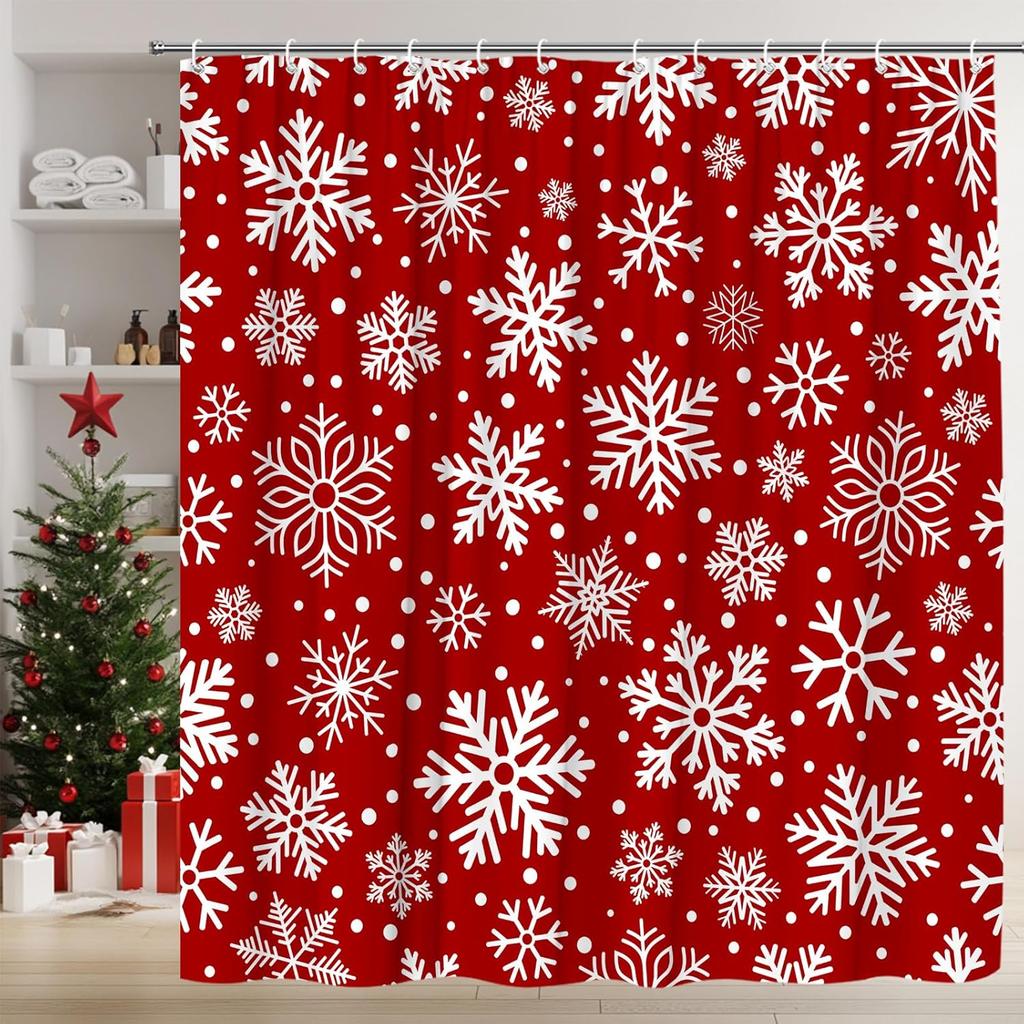 Christmas Snowflake Shower Curtain Blue And Brown Winter Snowy Boho Xmas Holiday Happy New Year Fabric Bathroom Curtain Set