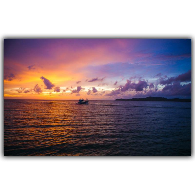 Summer Sun and Beach, Sea Palm and Mountain Landscape Wall Painting Εικόνες Διακόσμηση σπιτιού Εικόνες από μεταξωτό καμβά εκτύπωσης αφίσας