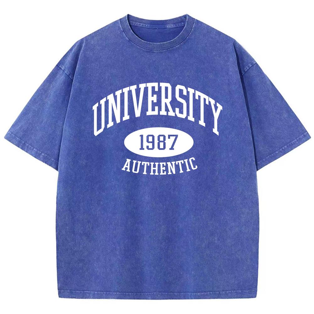 1987 University Authentic Printing men'S summer Vintage Washed  Cotton  Popular T-Shirt Fashion Cotton Short Sleeved