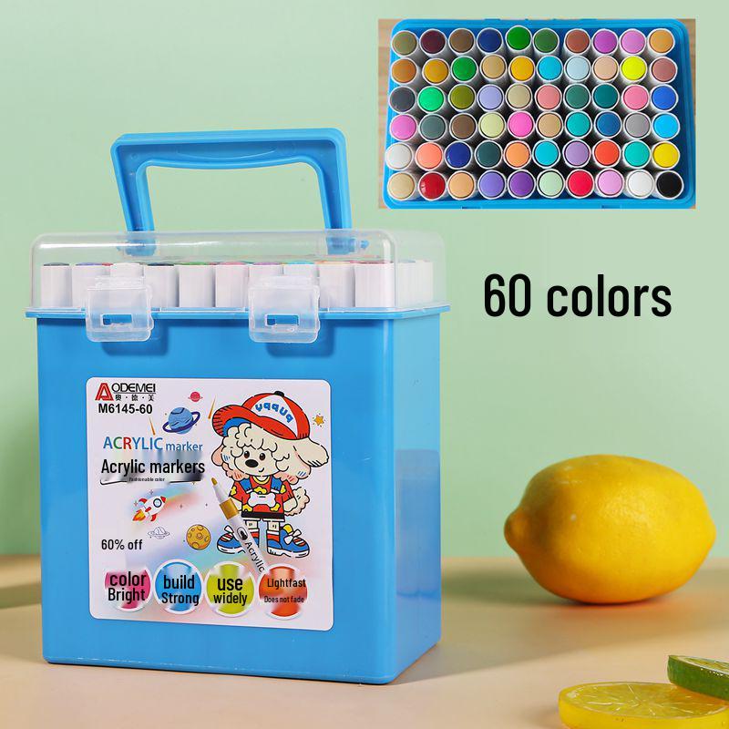 60-Color Acrylic Marker Pens with Square Box - Suitable for Student Art, DIY Painting, and Children’s Projects