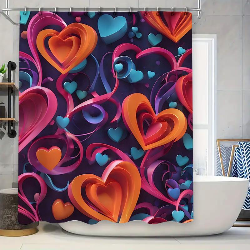 3D Multicolor Heart Shower Curtain - Waterproof, Mildew-Resistant, Machine Washable For Vibrant Bathroom Decor