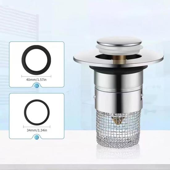 2 Stück Badezimmerwaschbecken-Abflussstopfen, 2-in-1 Pop-up Haarfänger mit Filter, Rostfreier Anti-Verstopfungs-Abflussabdeckung aus Edelstahl, Rostfreier Filterersatz
