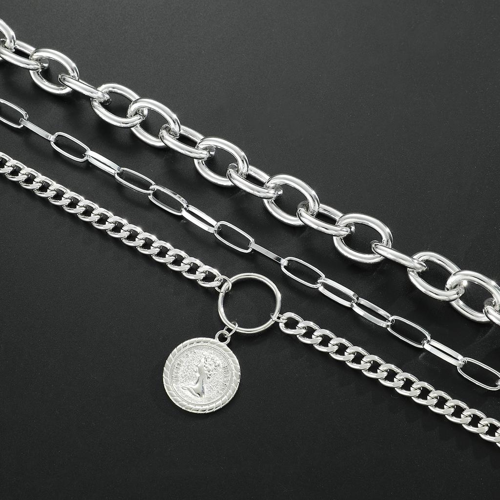 3pcs Vintage Multi-Layer Coin Pendant Necklace Set For Women Fashion Chic Thick Chain Necklaces Daily Wear Wedding Jewelry Gifts